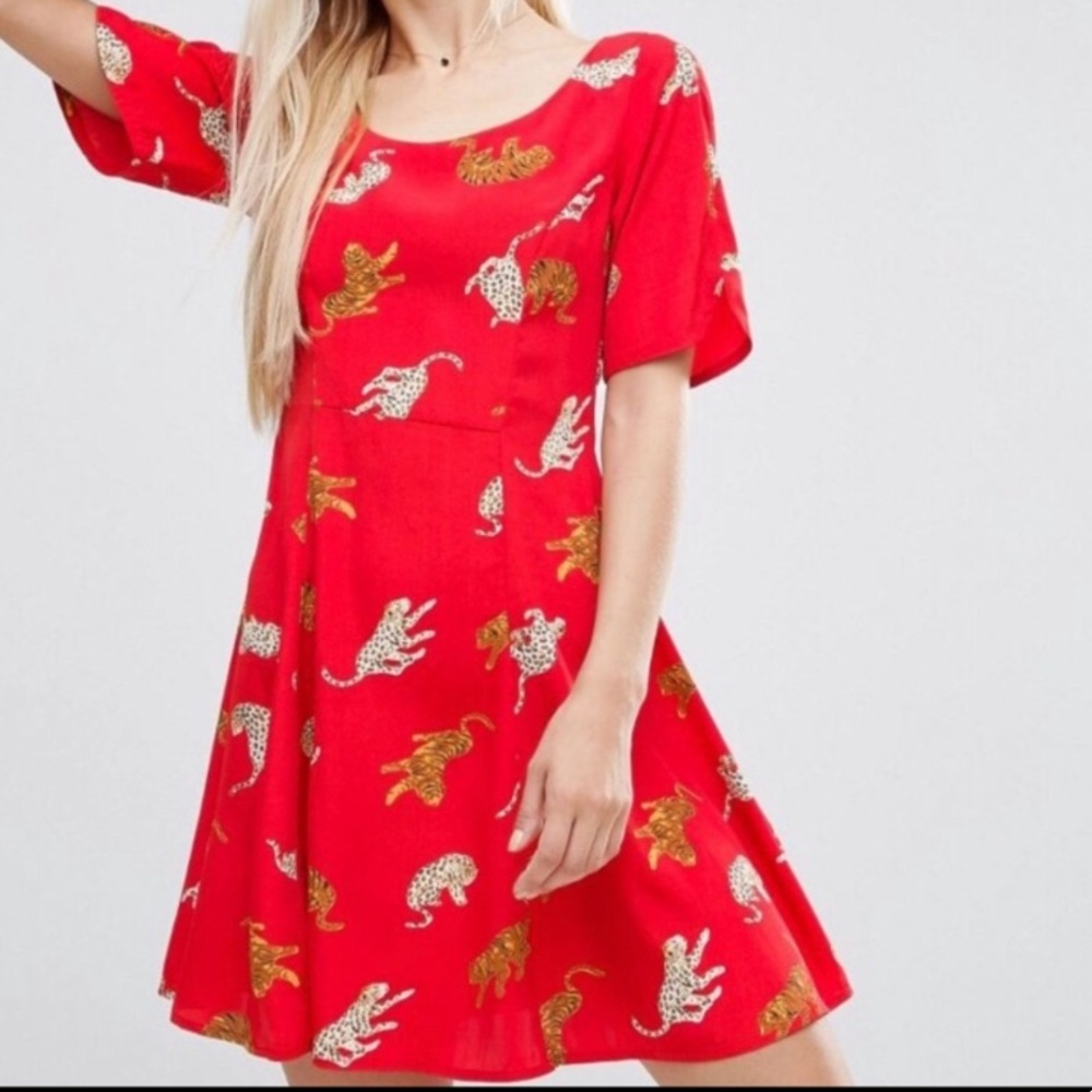 ASOS Red-Orange Tiger-Print Dress